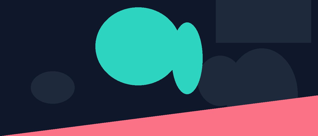 Abstract flat illustration in teal, navy and coral with geometric negotiation and chart shapes