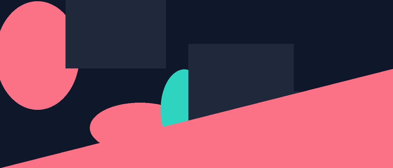 Abstract flat illustration in teal, navy and coral with geometric verification and shield shapes