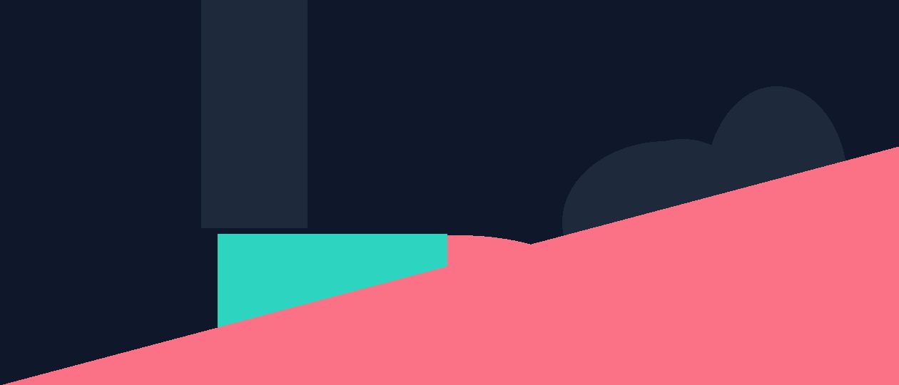 Abstract flat illustration in teal, navy and coral with geometric family and document shapes