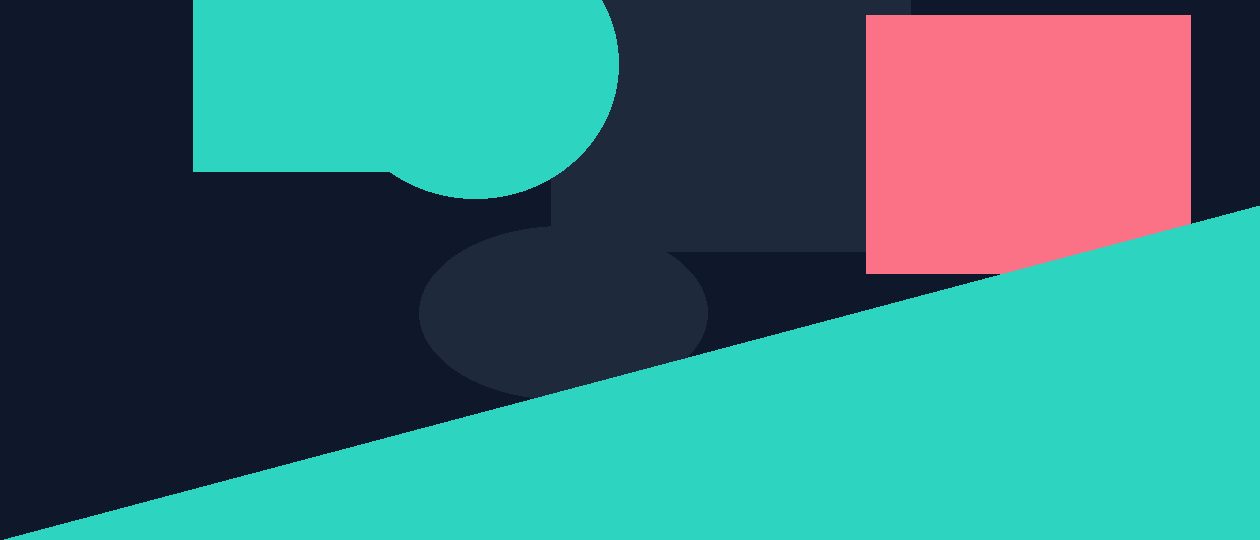 Abstract flat illustration in teal, navy and coral with geometric classroom and book shapes