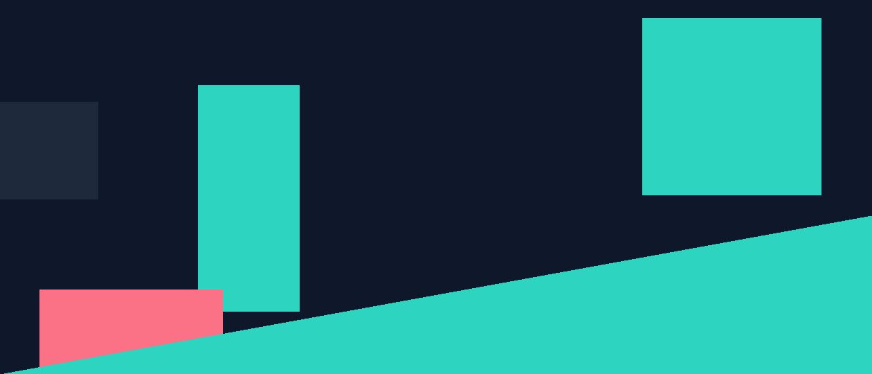 Abstract flat illustration in teal, navy and coral with geometric house and calculation shapes