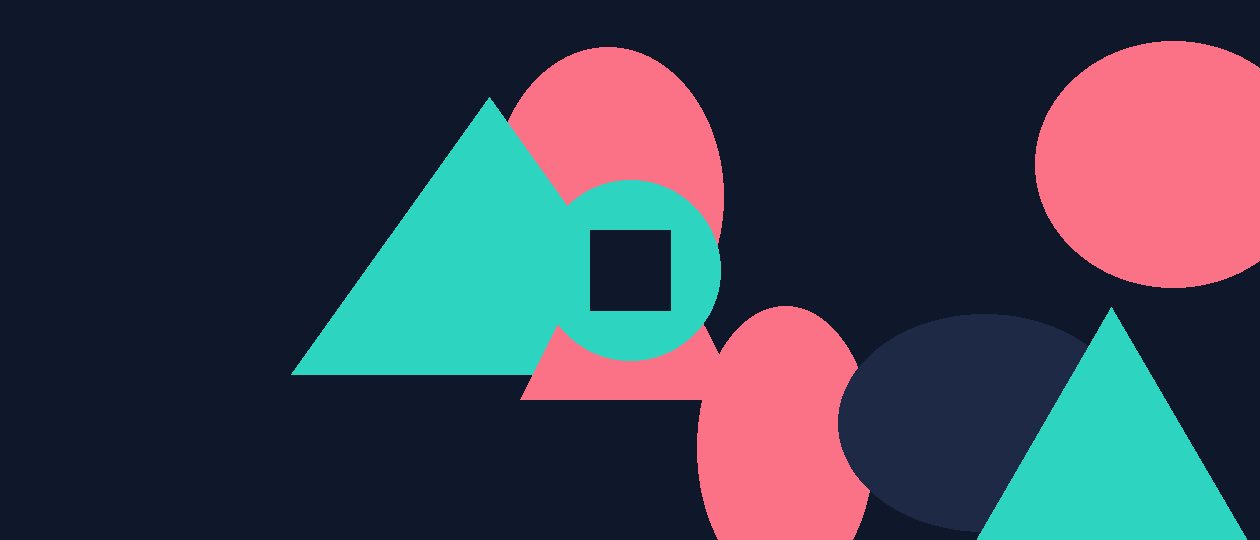 Abstract geometric composition in teal, navy and coral representing behavioral interview questions